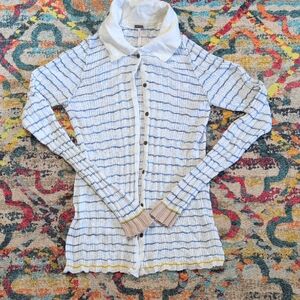 Free People Gauzy Striped Button Down Shirt Size Large With Collar